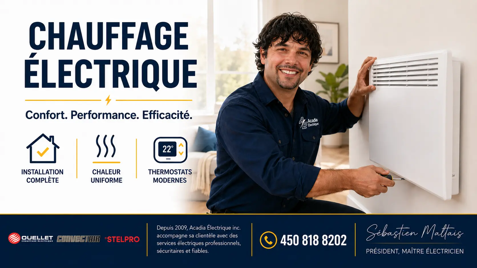 Installation chauffage électrique, ouellet, Stelpro, Convectair