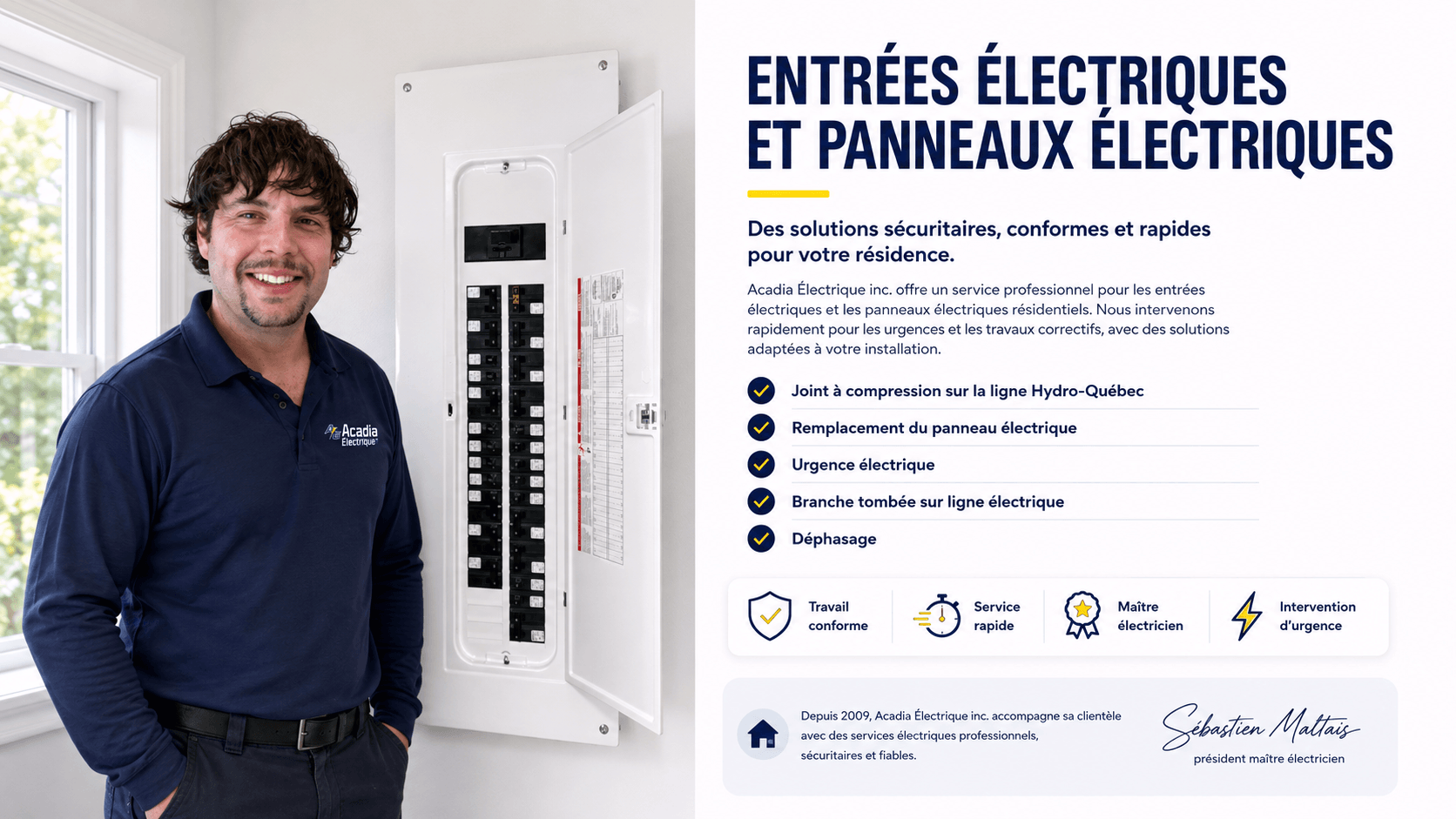 Remplacement panneau électrique, entrée électrique, Acadia Electrique inc