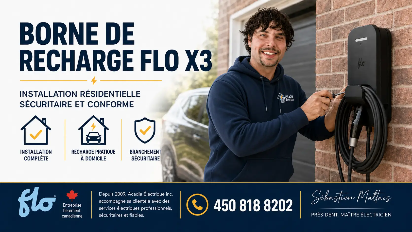Installation borne de recharge, Acadia Electrique